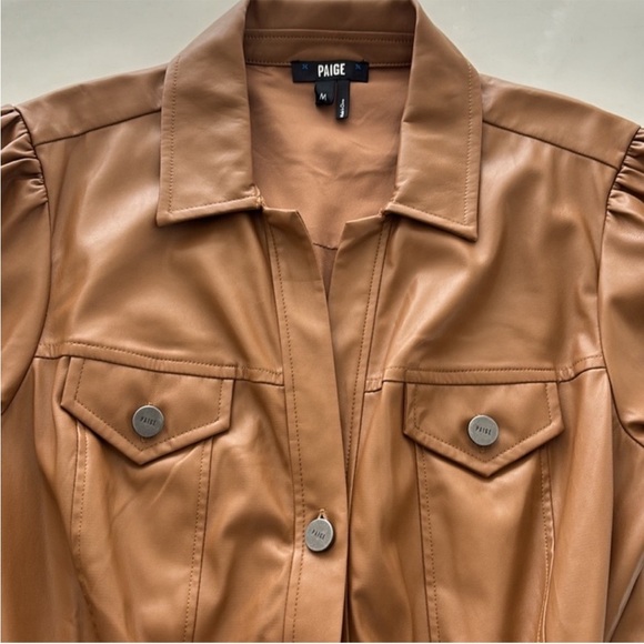 PAIGE Amina Faux-Leather Short-Sleeve Button-Front Mini Dress Size Medium - Picture 2 of 5